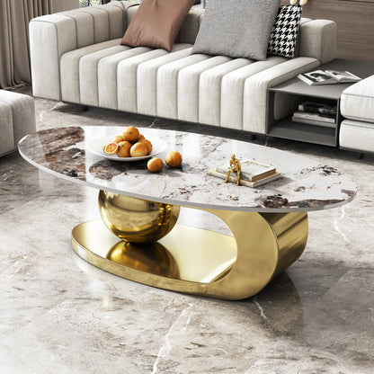 Modern Exquisite Oval Marble Coffee Table with Abstract Gold Metal Base Stylish Home Furniture for Living Room Centr |...