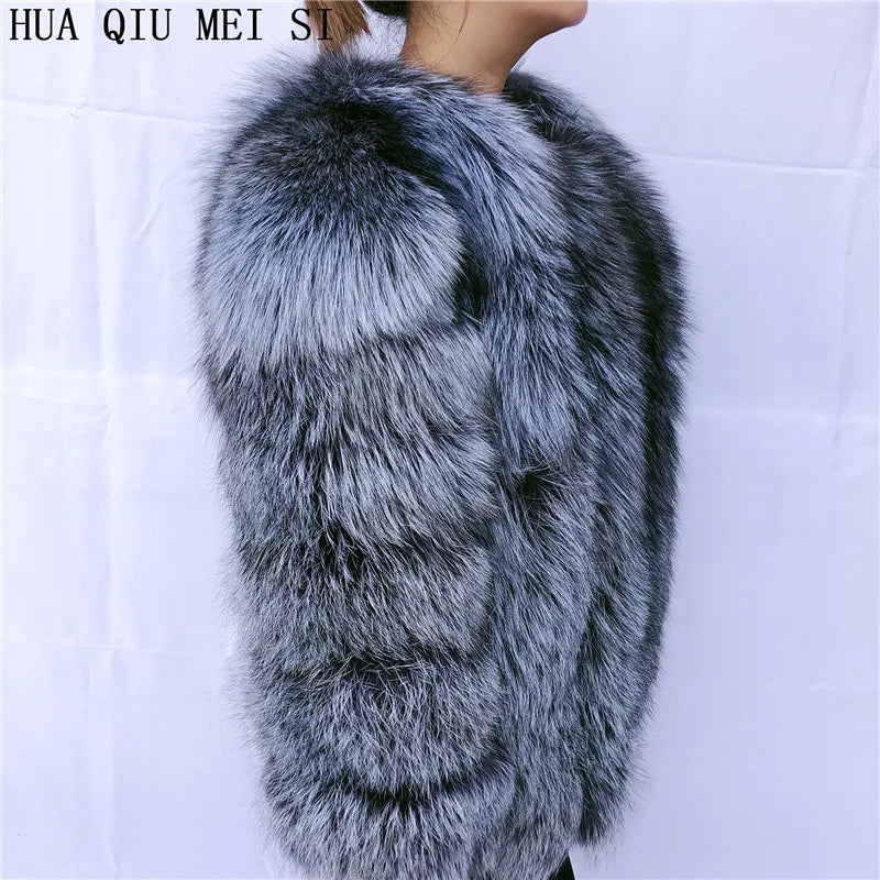 Women's clothing fur coat  red fox coat vertical stripe silver fox red fox fur coat  fox fur coat women's natural fur coat coat