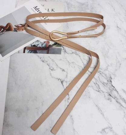 NEW Genuine Leather double Belts Luxury Metal U Buckle belt women girls retro vintage large belt for coat jeans black white