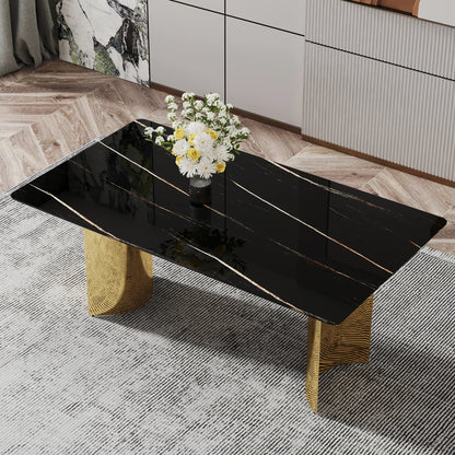 Modern Minimalist Square Dining Table with Black Patterned Glass Top Golden Metal Legs for Home Furniture Apartments...