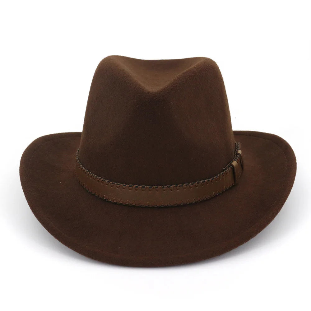 QBHAT Wide Brim Wool Felt Cowboy Fedora Hats with Dark Brown Leather Band Women Men Classic Party Formal Cap Hat...