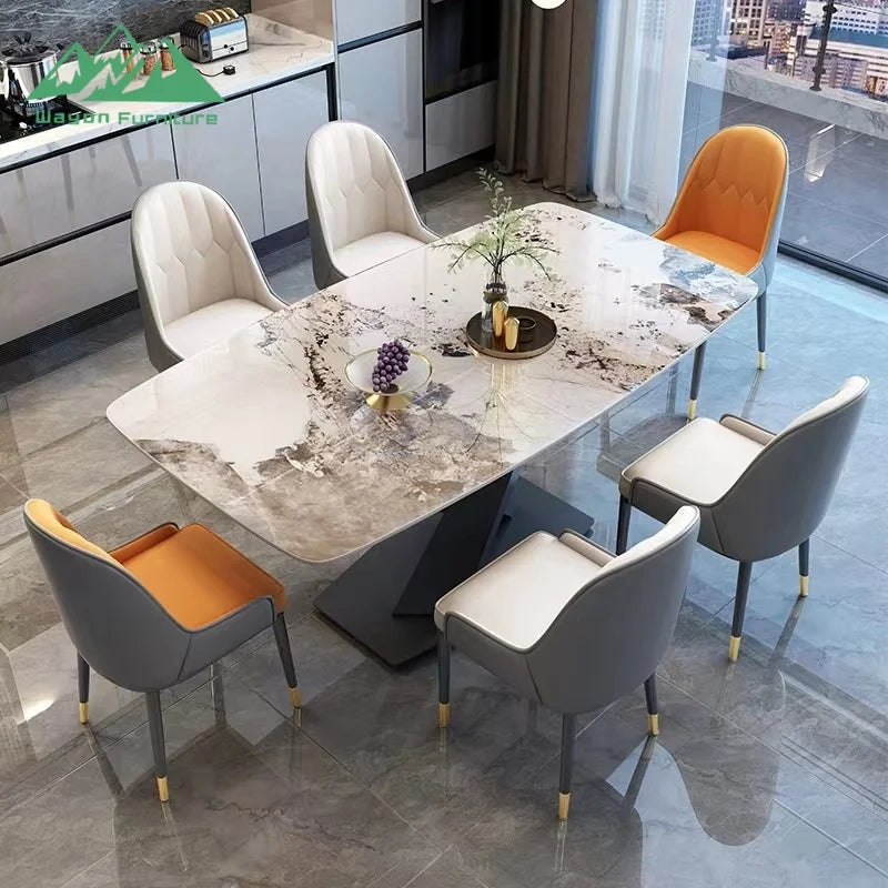 Wayon Modern Sintered Stone Dining Table with X-Shaped Metal Legs Luxury Small Apartment Furniture - Kimlud