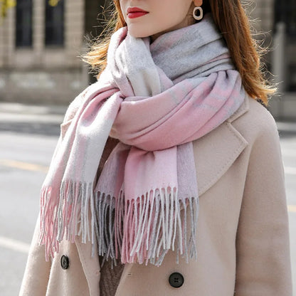 Winter 100% Lamb Wool Scarf Women Luxury Thicken Warm Shawls Wraps Checkered Pashmina Foulard Femme Plaid Cashmere...