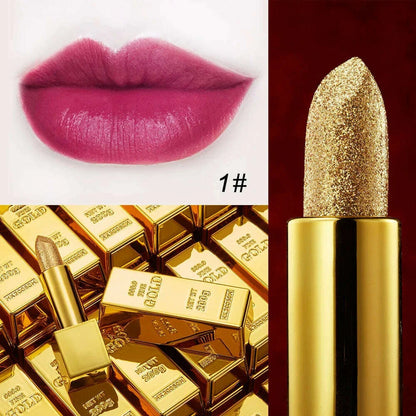 lakerain 5 Colors Gold Lipstick with Glitter Lip Gloss Long Lasting Velvet Nude Lipstick Red Lip Matte Lipstick Waterproof