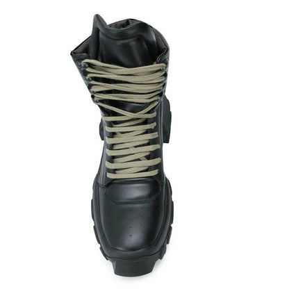 Punk Winter Men Lace Up Tactical Platform Ankle Boots Med Heels Platform Work Safety Shoes Army Genuine Leather Boots...