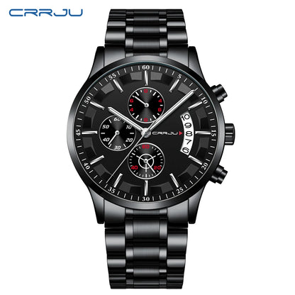 CRRJU 2261 Hot Sell Chinese Gents Quartz Watch clear Steel Strap Luminous Chronometer Calender Outdoor Hand Watch