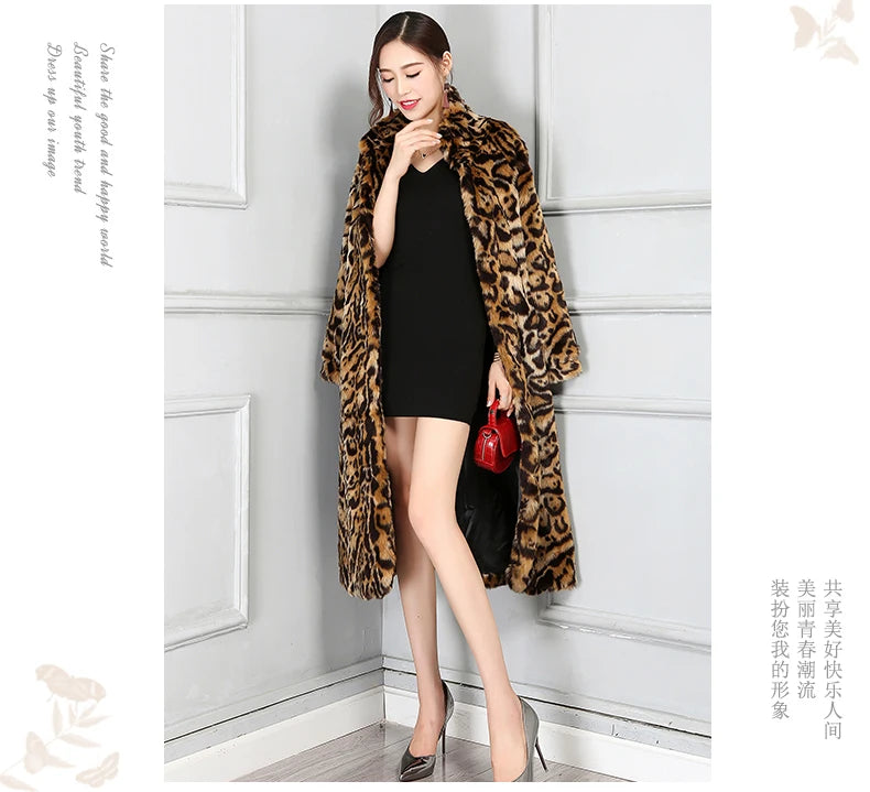 Nerazzurri Autumn Winter Long Thick Warm Colorful Leopard Print Fluffy Faux Fur Coat Women Stand Collar Luxury Furry Overcoat