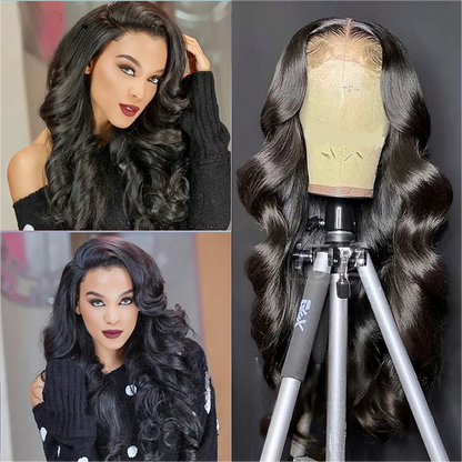 10A Raw Brazilian Body Wave Full Frontal Lace Glueless 13x4 HD Transparent Lace Front Natural Black Deep Texture-Long...
