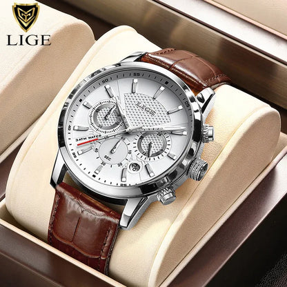 Watches Mens 2025 LIGE Top Brand Luxury Casual Leather Quartz Men's Watch Business Clock Male Sport Waterproof Date Chronograph