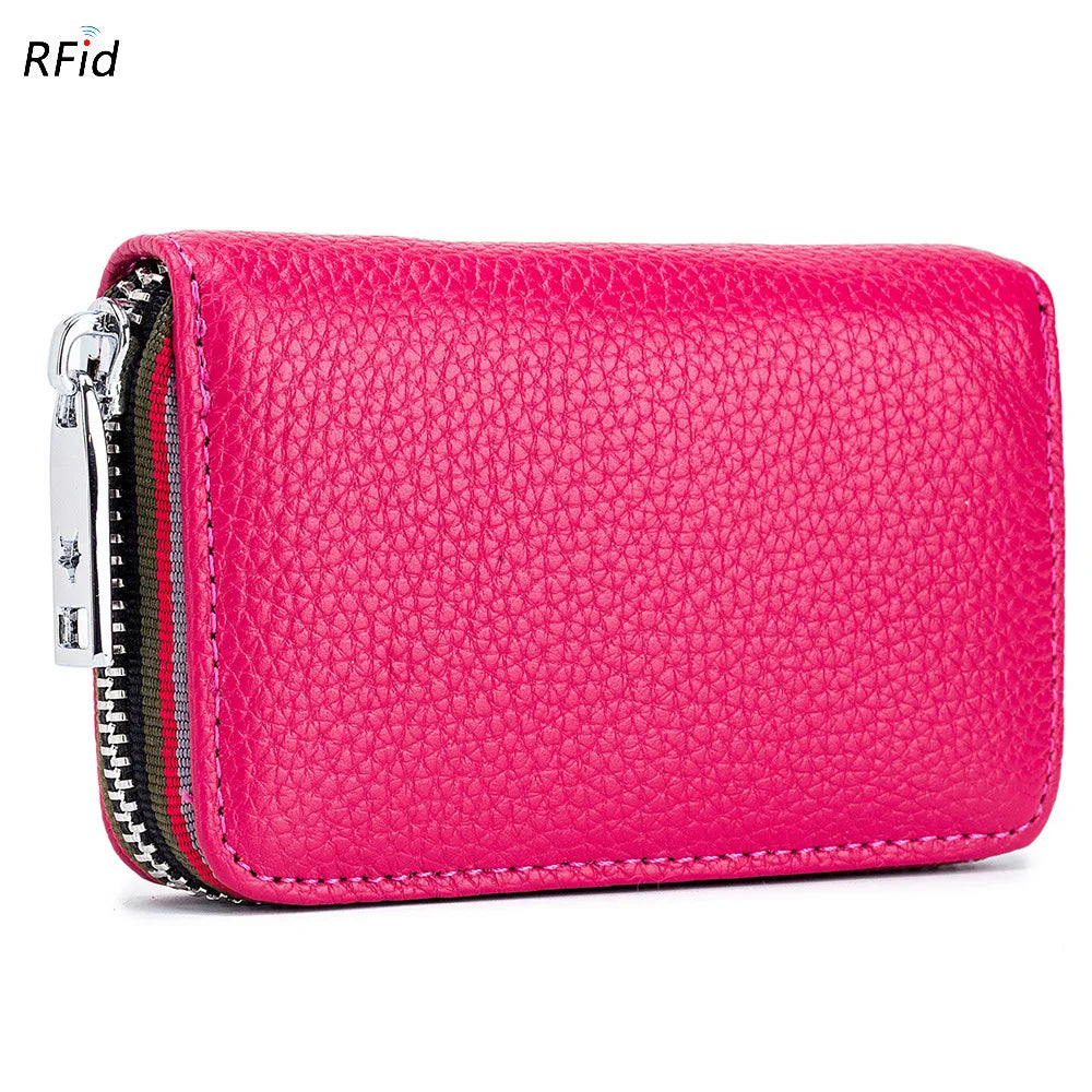 Genuine Leather Men Women Card Holder Small Zipper Wallet Solid Coin Purse Accordion Design rfid ID Business Credit Card Bags