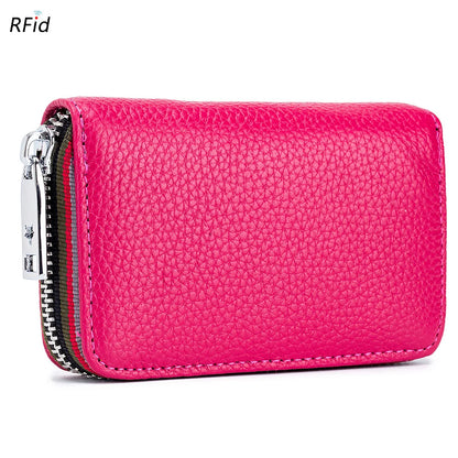 Genuine Leather Men Women Card Holder Small Zipper Wallet Solid Coin Purse Accordion Design rfid ID Business Credit Card Bags