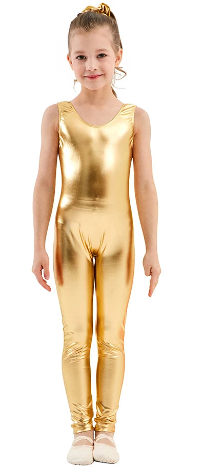 AOYLISEY Kids Tank Shiny Metallic Unitard Gymnastics Jumpsuits One-piece Full Body Leotards for Girls Boys Child CospalyZentai