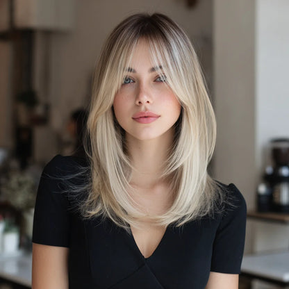 20 Inch Ombre Gold Straight Bangs Best-selling Synthetic Wigs High Quality Ladies Hair Wigs Vendor Costume Wig for Women SM242