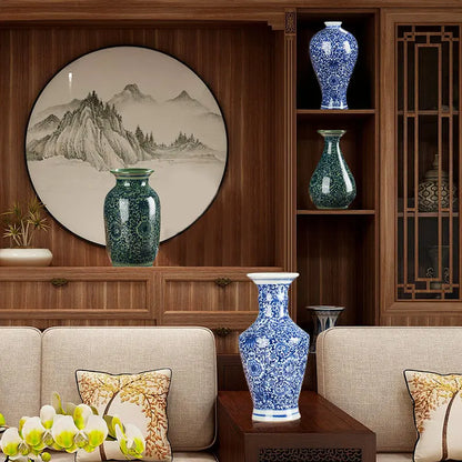 Chinese Jingdezhen Blue White Porcelain Antique Ceramic Vase Home Livingroom Table Figurines Decoration Store Flower Pot Crafts