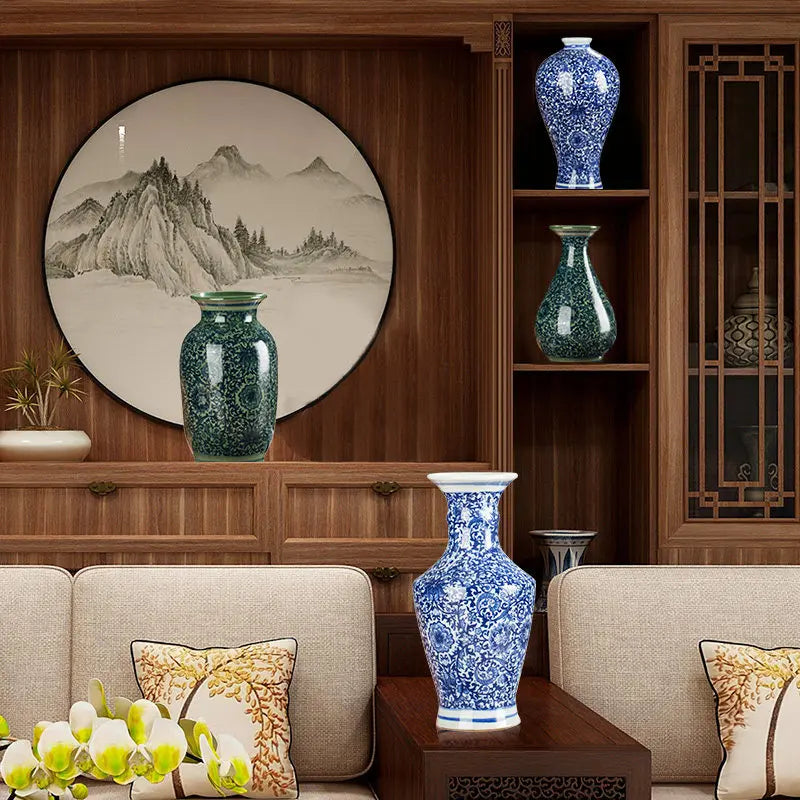 Chinese Jingdezhen Blue White Porcelain Antique Ceramic Vase Home Livingroom Table Figurines Decoration Store Flower Pot Crafts