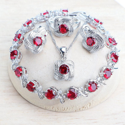 Blue Zirconia Women Jewelry Sets 925 Sterling Silver Wedding Bridal Costume Jewellery Earrings Rings Bracelets Pendant...