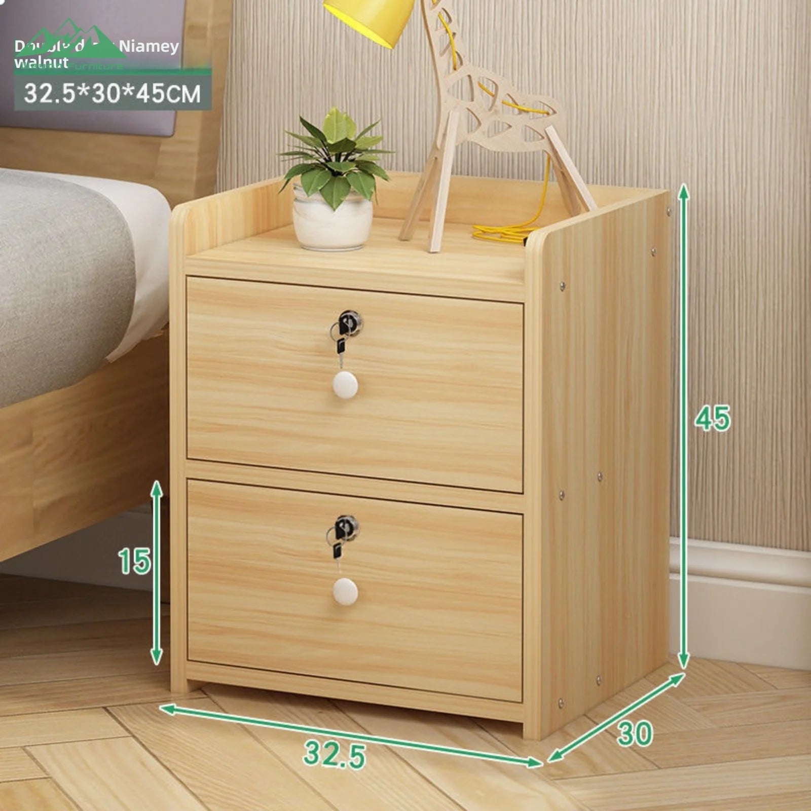Wayon Furniture Wooden Bedside Cabinet with 3 Lockable Drawers, Secure Storage for Home Bedroom Nightstand | Kimlud...