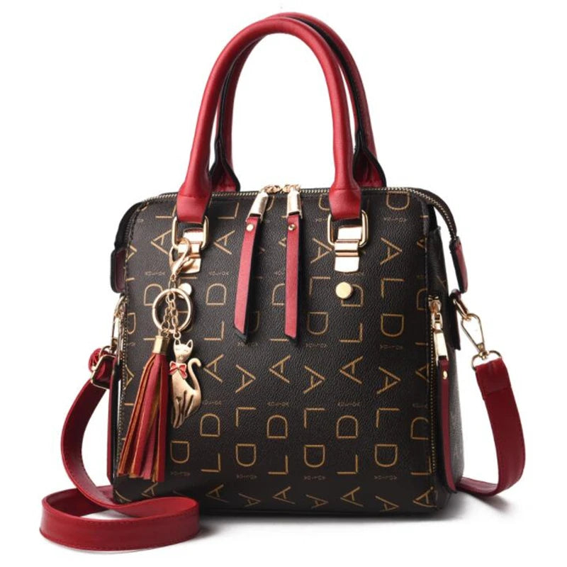 Fashion English Letter Handbag Women PU Leather Tassel Top-handle Bag Luxury Shoulder Bag Large Capacity Lady Tote...