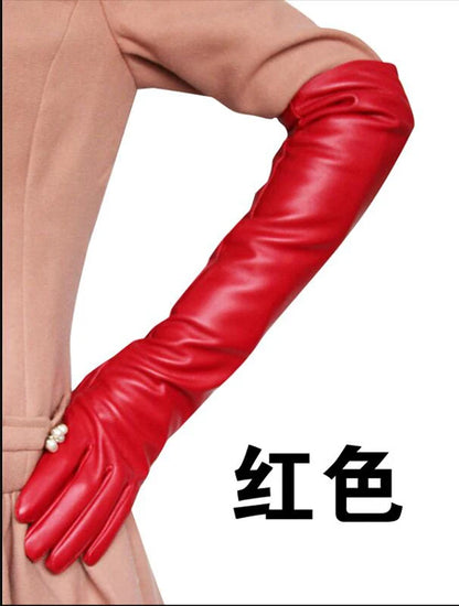 Women's Long Touch Screen PU Leather Gloves Female 50cm Autumn Winter Silky InsideNew Style Wholesale Fashion Warm Mitten G203