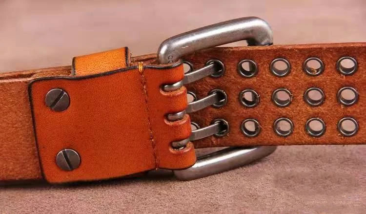 Studded Heavy Metal Style Belt Handmade Leather Pank Rock Style Men's Belt Cowhide Retro Tactical belt Jeans Belt - Kimlud