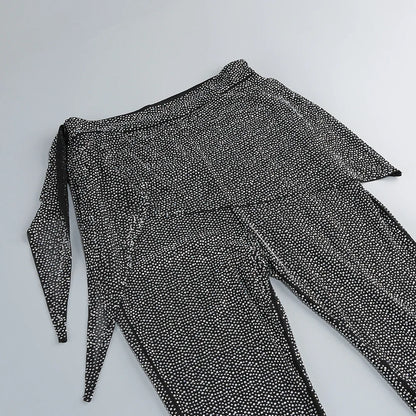 Stylish Ladies Pant Suits Double Breasted Blazer Jackets Loose See Through Hot Diamond Fishnet Shiny Trousers Pant Set