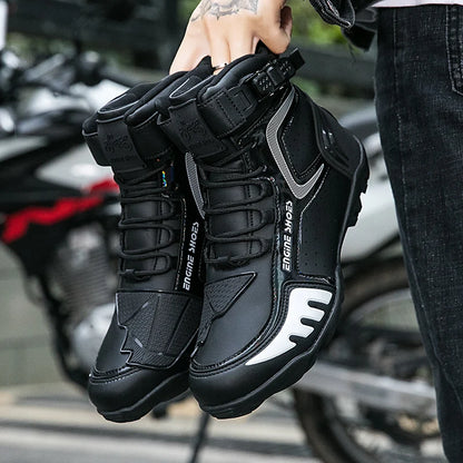 Motorcycle Shoes Footwear Boots Men's High Top Hasp Buckle Slip on Microfiber Leather Sport Athletic Sneakers Autumn Winter - Kimlud