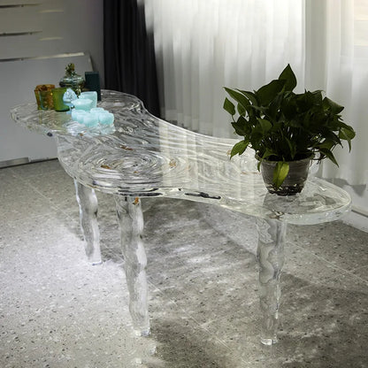 Irregular Shape Glacier Waterfall Transparent Tea Table Epoxy Resin Water Ripple Dining Table for Villa Hotel Home...
