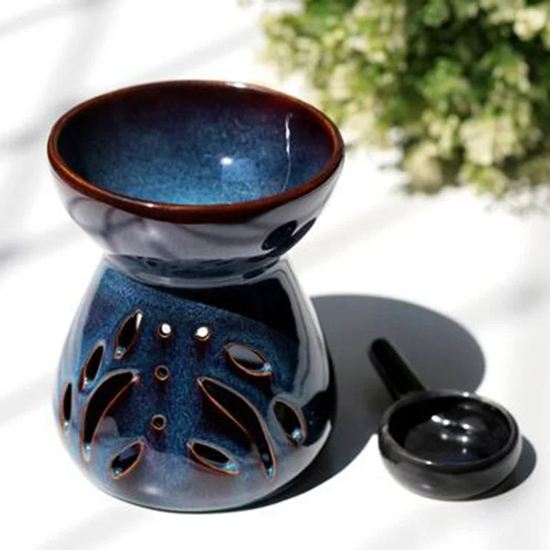 Ceramic Aromatherapy Burner Hollow Essential Oil Furnace Yoga SPA Hotel Living Room Decor Aroma Lamp Black Blue Candle Holder