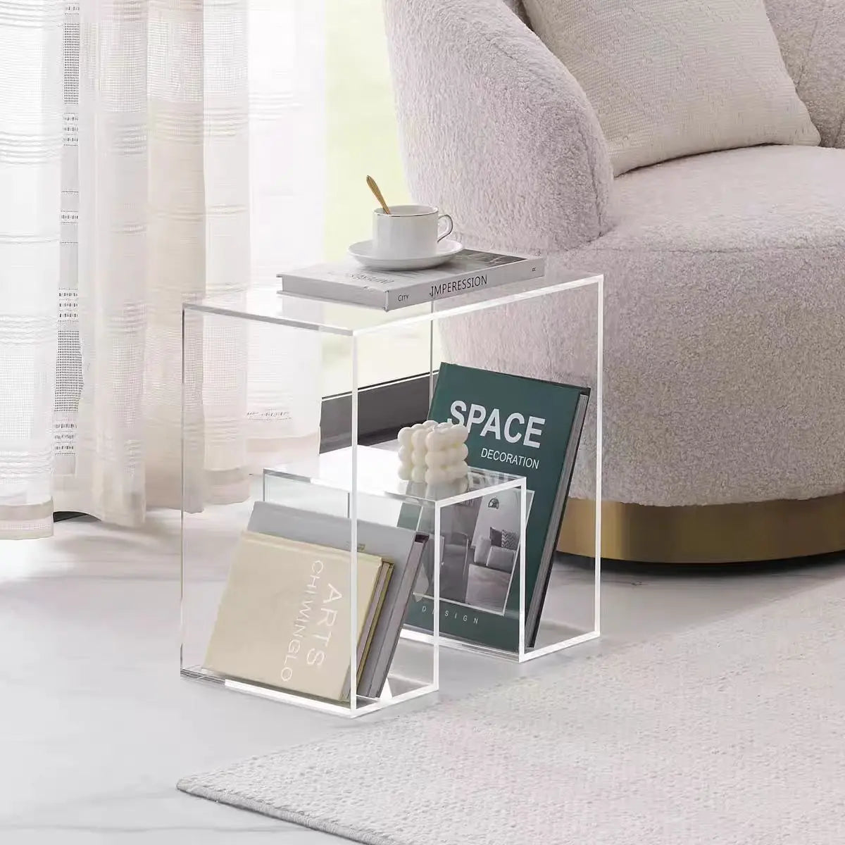 Orange Acrylic Bedside Table Transparent Storage Corner Bedroom Small Apartment Furniture - Kimlud