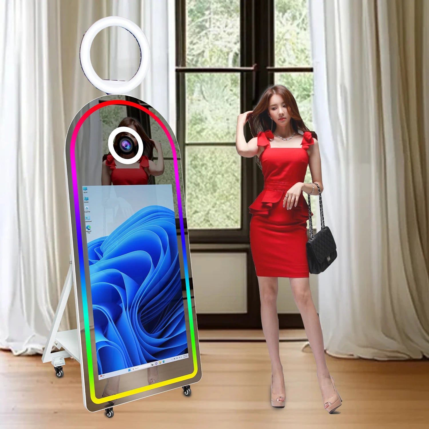 Fashion Arch Magic Mirror Photo Booth Machine With 43 Inch Touch Screen Camera and Printer Selfie Mirror Photobooth for...