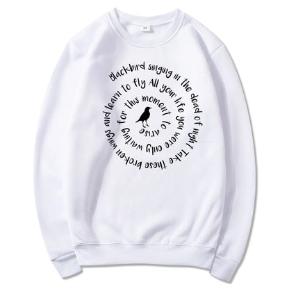 Women Casual Sweatshirt Blackbird Singing In The Dead of Night Crewneck Sweatshirts  Music Fans Gift Women Vintage Hoodies