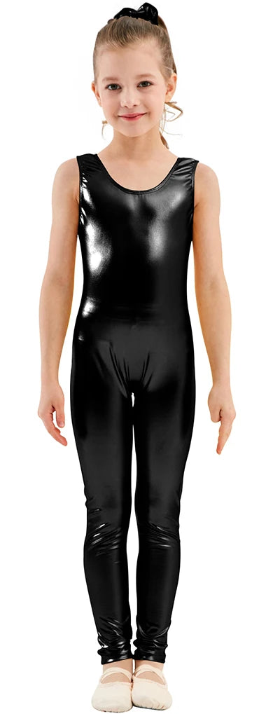 AOYLISEY Kids Tank Shiny Metallic Unitard Gymnastics Jumpsuits One-piece Full Body Leotards for Girls Boys Child CospalyZentai