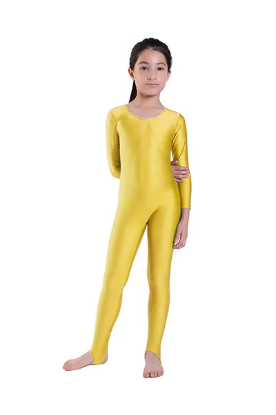 AOYLISEY Girls Dance Gymnastics Long Sleeve Unitard for Kids Jumpsuits Stirrup Show Stage Wear Zentai Childrens Unitards