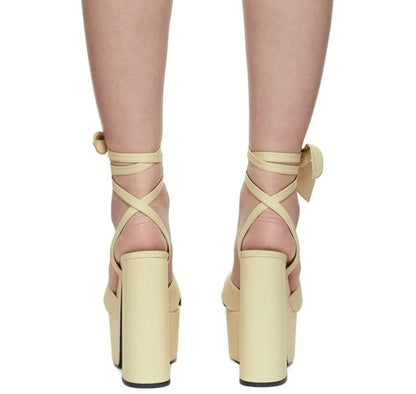 New Women Sandals Summer Shoes Sexy Thick High Heels Platform 10 colors Dress Party Wedding Shoes Woman Pumps Bow love heels - Kimlud