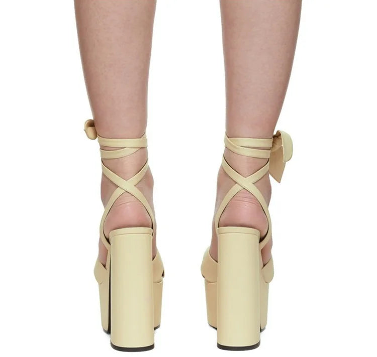 New Women Sandals Summer Shoes Sexy Thick High Heels Platform 10 colors Dress Party Wedding Shoes Woman Pumps Bow love heels - Kimlud