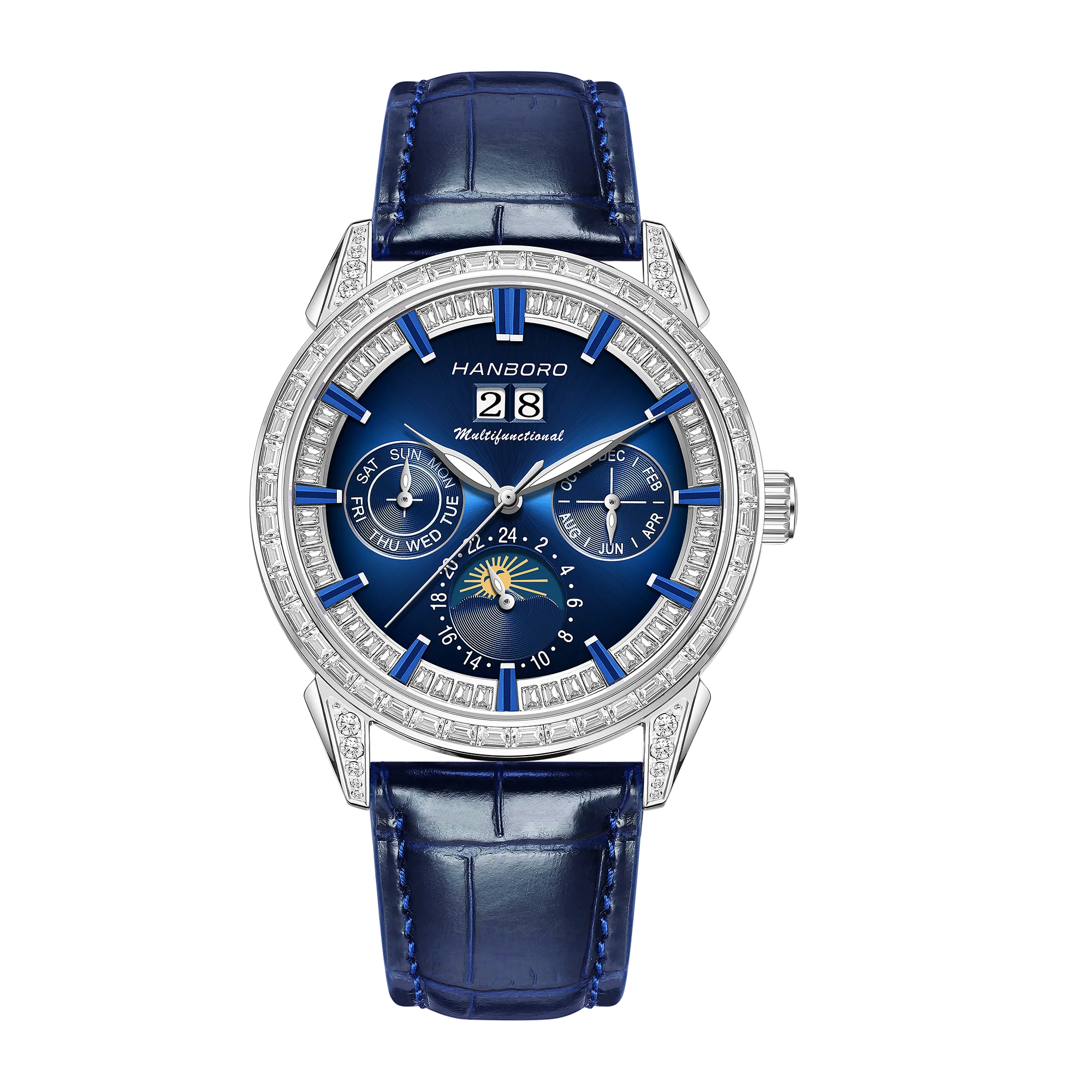 HANBORO Men's Luxury Automatic Mechanical Sports Watch Hollow Pointer Full Diamonds Calendar Luminous Stainless Steel |...