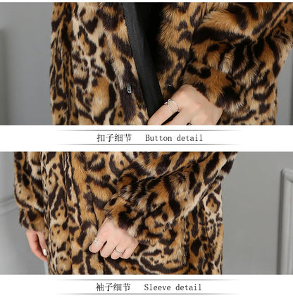 Nerazzurri Autumn Winter Long Thick Warm Colorful Leopard Print Fluffy Faux Fur Coat Women Stand Collar Luxury Furry Overcoat