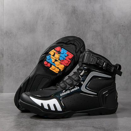 Motorcycle Shoes Footwear Boots Men's High Top Hasp Buckle Slip on Microfiber Leather Sport Athletic Sneakers Autumn Winter - Kimlud