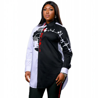 Women Fashion Patchwork Shirts Blouse Long Sleeve Turn-Down Collar Streetwear Fall Female Tops Blouses Shirts Spring Autumn