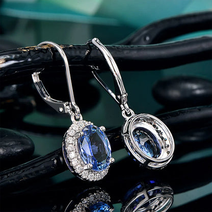 Huitan Luxury Women Drop Earrings Oval Blue CZ Noble Lady's Accessories Party Elegant Female Earrings Daily Wear Fashion...