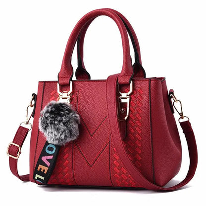 Embroidery Messenger Bags Women Leather Handbags Bags for Women Sac a Main Ladies hair ball Hand Bag | Kimlud Mid Range Bag