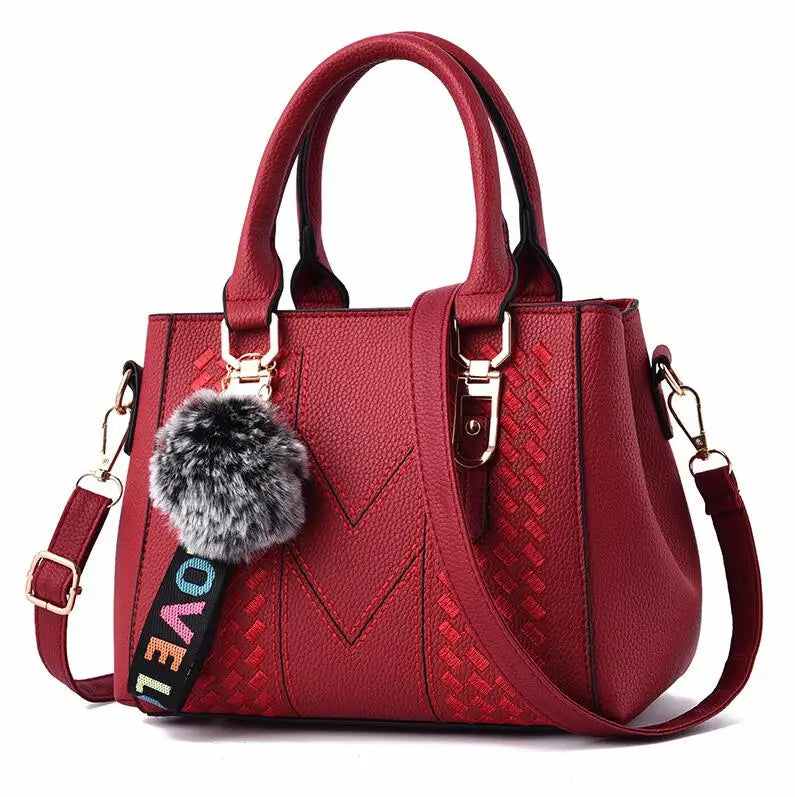 Embroidery Messenger Bags Women Leather Handbags Bags for Women Sac a Main Ladies hair ball Hand Bag | Kimlud Mid Range Bag