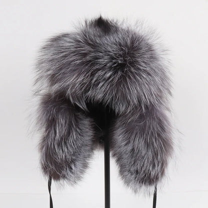 2025 New Women Natural Fox Fur Russian Ushanka Hats Winter Thick Warm Ears Fashion Bomber Hat Lady Genuine Real Fox Fur Cap