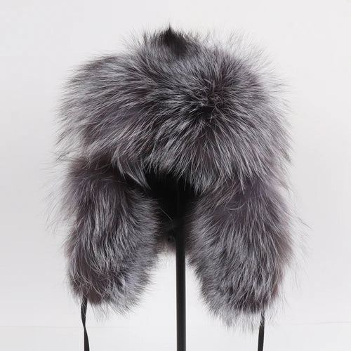 2025 New Women Natural Fox Fur Russian Ushanka Hats Winter Thick Warm Ears Fashion Bomber Hat Lady Genuine Real Fox Fur Cap