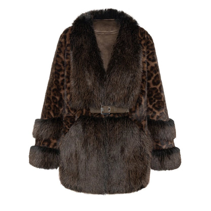 In Stock | Factory Direct Women's Faux Fur Jacket | Leopard Print, V-Neck Long Sleeve, Winter Warm Faux Fur Coat