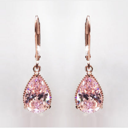 Natural Pink Quartz Drop Earrings for Women 18k Rose Gold Romantic Fashion Fine Jewelry Topaz Gemstone Bizuteria Luxury Earrings