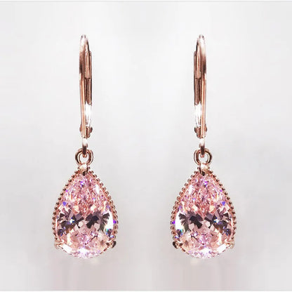 Natural Pink Quartz Drop Earrings for Women 18k Rose Gold Romantic Fashion Fine Jewelry Topaz Gemstone Bizuteria Luxury Earrings