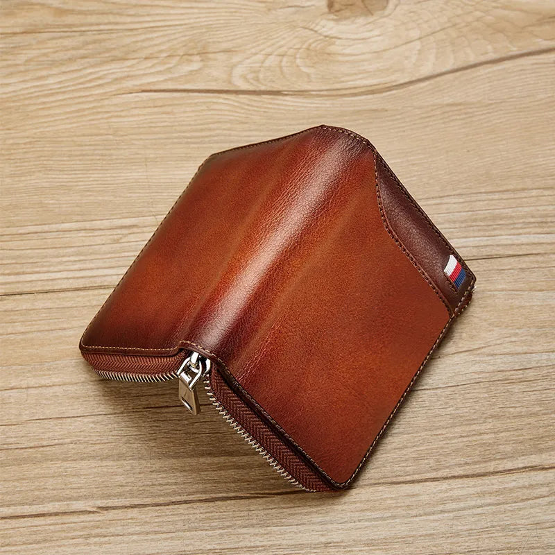 William POLO Genuine Leather Men Wallet With Card Holder Short Purse Zipper Wallets Casual Standard Wallets for Men