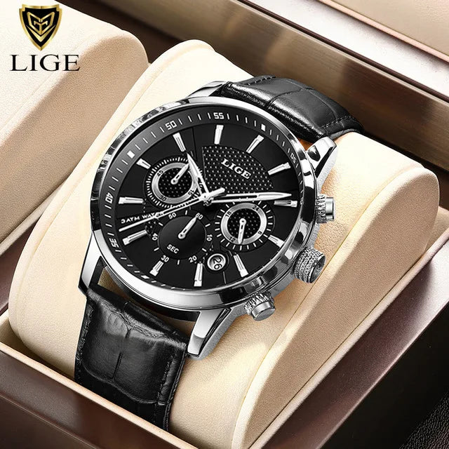 Watches Mens 2025 LIGE Top Brand Luxury Casual Leather Quartz Men's Watch Business Clock Male Sport Waterproof Date Chronograph