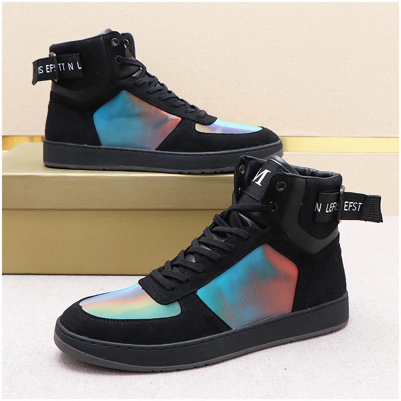 Fashion New Arrival Men's Dazzle Colour Mix High Tops Shoes Causal Flats Moccasins Punk Sports Walking Sneakers Zapatos Hombre
